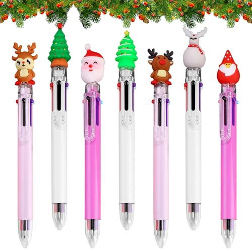 7 Pezzi Penna a Sfera Natalizia, 6 In 1 Penne Multicolore Natalizie, Penna Natalizia, Penne a Sfera Natale Multicolore, Regalo Fine Festa Natale, Gadget Natalizi Cancelleria Riempitivi per Sacchetti