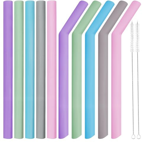 KMFYMPT - Pajitas Reutilizables - Pack de 20 - Pajitas de Silicona Alimentaria sin BPA - Cañitas Reutilizables - con 2 Cepillo de Limpieza - Suaves y Flexibles - Aptas para Lavavajillas (8mm x 25cm)