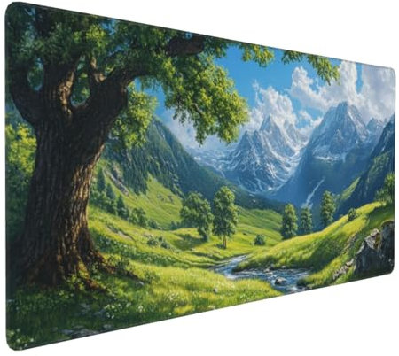 Gaming Mauspad XXL Baum Mousepad 800x400x4mm Landschaft Verlängertes Mauspad Schreibtischauflage,Genähte Kanten Mauspad,Verbessert Präzision Geschwindigkeit Wasserdicht Geeignet für Büro und Spiele