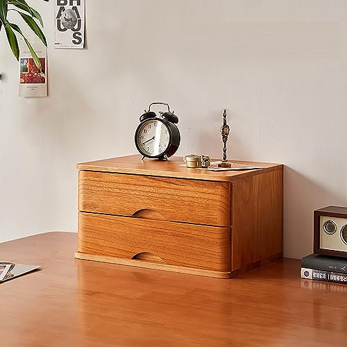 Flacher Aktenschrank aus Massivholz mit oberer Schublade und Computerregalen, Büroschrank für Zuhause, Büro, 2 Schubladen, Aufbewahrungsbox aus Holz
