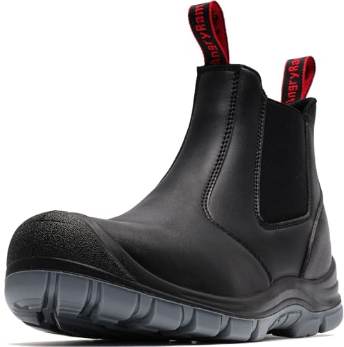 ANGRYRAM Slip on Steel Toe Work Boots for Men Waterproof Safety Shoes | ASTM F2413, Offer Wide Width, Impact-resistant toe, Puncture-proof Midsole, Non-slip Outsole, Comfortable for Work & Outdoors