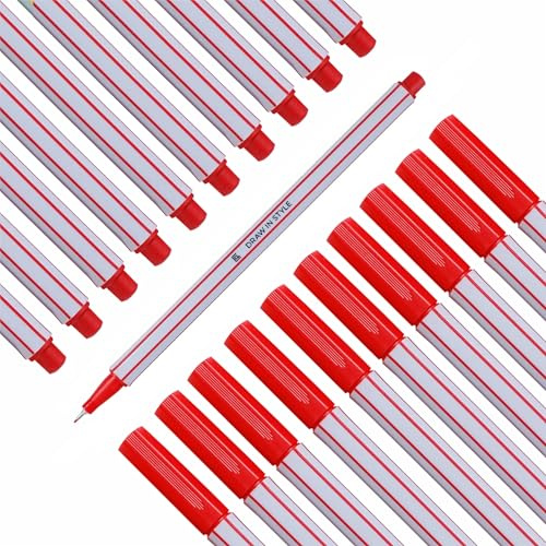 Fineliner röd – 10-pack – med fin 0,4 mm spets – filtpennor för exakt skrivning, ritning och målning – med metallinramad fiberspets – för kontor, skola, universitet och hem