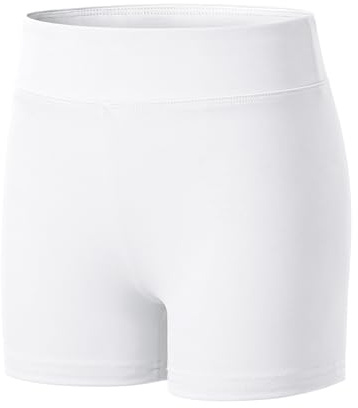 KEREDA Girls Cycling Shorts White Stretchy Dance PE Short Breathable Under Dress for Kids School Athletic Gymnastics Yoga Bike Riding 9-10 Years