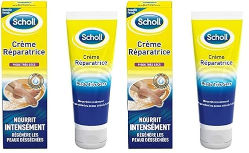 Scholl Crème Réparatrice Pieds Très Secs - Pieds Doux et Lisses en 24h - Hydratation Intense Non Grasse, Pénètre Rapidement - 75ml (Lot de 2)
