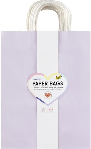 folia 22449 - Bolsas de Papel Pastel L, 20 Bolsas de Papel Kraft de 110-125 g/m² en 10 Colores Pastel, Aprox. 24 x 31 x 12 cm, para Hacer Manualidades, Decorar y Regalar