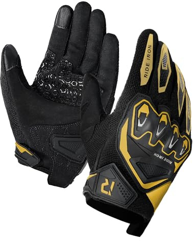 RIDEIRON Guanti moto estivi uomo, Traspiranti, Touch Screen, Protezione nocche, comodi guanti da mountain bike antiscivolo per corse fuoristrada Giallo M