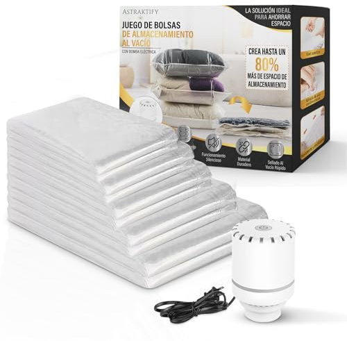 Astraktify Sacs sous vide pour vêtements avec pompe électrique, 8 sacs vides pour vêtements (2 grands, 2 grands, 2 moyens et 2 petits), couvertures, couettes, voyages