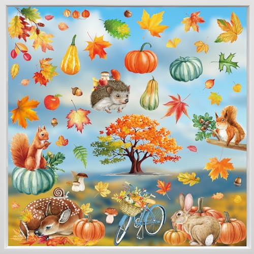 Hianjoo Herbst Fensterbilder Deko, Thanksgiving Erntedankfest Fensteraufkleber, 84 Stück Selbstklebend, Fenstersticker