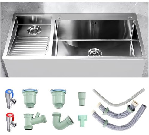 Lavandino In Acciaio Inox, Con Tubo Di Scarico, Lavello Multifunzione Per Postazione Di Lavoro, Lavabo Da Seminterrato Resistente, Vasca Per Lavanderia, Per Lavanderia, Garage(Silver,A-100cm)