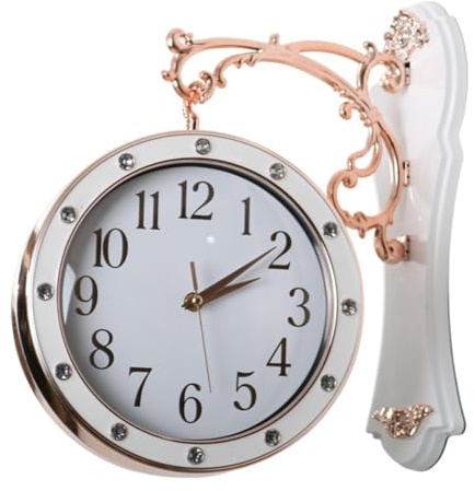 predolo Horloge Murale Double Face silencieuse, Accessoire de Photographie, Horloge Suspendue, pour Pendaison de crémaillère, Gare, Jardin, terrasse, Blanc