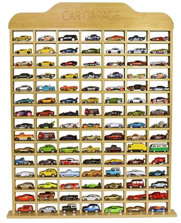 NorthStar Collection Car Garage Toy Shelf Display - Wall Mount for 1/64 Diecast Toy Cars - Wooden Wheels Shelf - Gift for Collectibles - Wall-Mounted Toy Car Storage Cabinet (105 Cars)