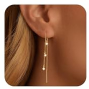 Long Earrings for Women,Dainty Sterling Silver/14k Gold Drop Cubic Zirconia Chain Earring,Waterproof Ladies Dangle Earrings for Pierced Ears Jewellery Birthday Gifts for Her