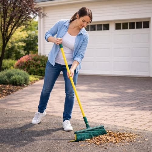 Mojawo Balai à griffes en plastique avec manche télescopique - 35 cm - Balai de jardin - Balai de rue - Balai à feuilles