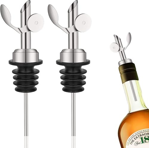 SHSHbuy Ausgießer für Ölflaschen,2 Stück Öl Ausgießer | Ausgießer Flaschenausgießer mit Klappe aus Edelstahl,Flaschen Ausgießer,Hält Ihr Olivenöl Frisch für Öl,Spirituosen,Essig