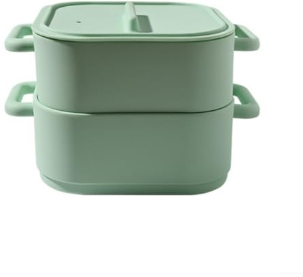 GANCEI Set di pentole a vapore in silicone per microonde, con ciotole per cucinare verdure, pesce e pollame, contenitori per alimenti sicuri per forno e frigorifero (verde)