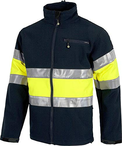 WORKTEAM Cazadora Softshell Alta Visibilidad Clase 1, Cortavientos e Impermeable, Térmica y Transpirable, Multibolsillos. Unisex Marino+Amarillo A.V. XXL