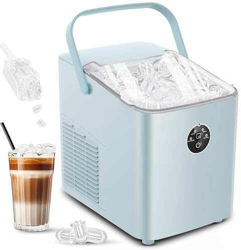 FOHERE Maquina de Hielo 14KG, Maquina de Hacer Hielo, 5-8 Minutos Fabricación de Hielo, Autolimpiable, Maquina de Cubitos de Hielo Domestica, 2 Tamaños de Hielo (Azul)