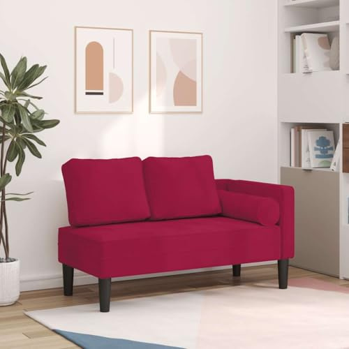 faucqel Chaiselong med kudde vinröd sammet, bekväm avkopplande säng med mycket elastiskt skum, 116,5 x 62 x 57,5 cm, inklusive ländryggskudde, perfekt som bäddsoffa eller vardagsrum fåtölj