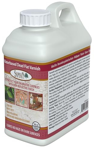 SamaN Waterbased Dead Flat Varnish SAM-801 – Protects Decorative Surfaces (946 ml – 32 oz)