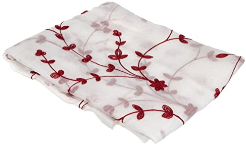 Douceur d'Intérieur, Par Recto pasante de 2 x 60 x 120 cm, con Visillo Bordado, diseño de pequeñas Flores, Color Blanco/Rojo.