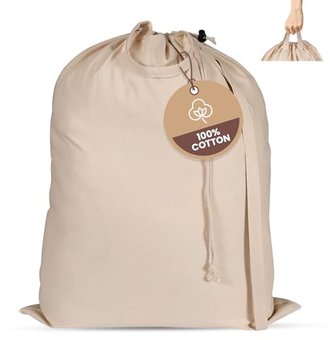 LFH Home Cotton Canvas Extra Large Laundry Bag with Handle, Heavy Duty Drawstring Closure Washable Laundry Bags, School Travel, Home, Hotel, College Dorm, Organizer Sack, 28x40-Natural