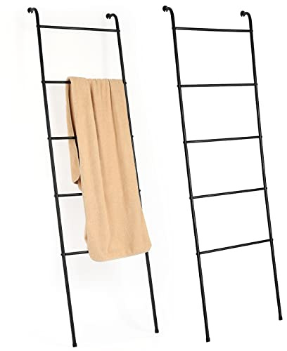 Metal Blanket Ladder Set of 2 Black Blanket Ladders for The Living Room Towel Ladder Rack Holder for Bathroom Bedroom (Black)