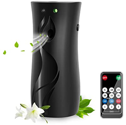 HOUSEHOLD WORLD Automatic Air Freshener Spray Dispenser, Wall/Standing Battery Powered Aerosol Spray Dispenser with Remote Control for Bathroom, Hotel, Office, Commercial (Black)