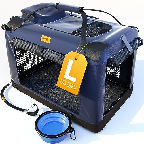 PETPROVED Caisse Transport Chien Cage de Transport pour Chien Grand Chat Cage Tissu Pliable Voiture Niche Sac pour Chiens Caisse Panier Petit Chiens (L Bleu)
