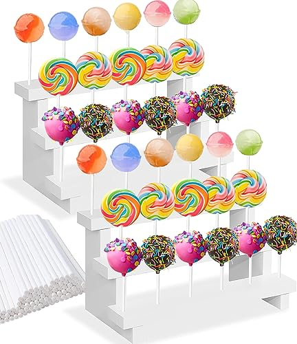 LWAIX Cake Pop Ständer 2STK Holz Cake Pop Halter Ständer 3-Stufig 17 Löcher mit Lutscher Sticks für Hochzeit Geburtstag Abschlussball Backverkauf