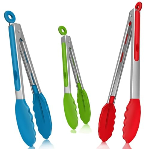 Kitchen Tongs for Cooking, 3 Pack Premium Stainless Steel BBQ Tongs – 7/9/12 Inch Heat Resistant Grilling Tongs, Non Slip Food Tongs for Salad Pasta Steak Serving, Dishwasher Safe