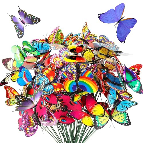 Woohome Set di 50 Pz Farfalle Decorative Giardino, 5 Dimensione Farfalle da Giardino Colorato Terrazza Ornamenti per Esterni Cortile Terrazza Fioriera Vaso di Fiori Giardino Decorazione