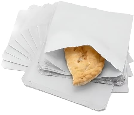1000x White Sulphite Strung Kraft Paper Food Bags (8x8 Inch) | Recyclable & Biodegradable Sandwich, Fruit Carrier Bags for Home, Restaurants, Takeaways, Groceries & Bakery