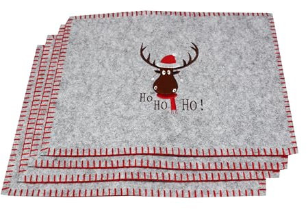 KAMACA 4er Set Tischsets/Platzsets Platzmatten Rentier aus Filz GRAU abwaschbar & rutschfest Eyecatcher für Winter Advent Weihnachten Größe 30x40 cm (4er Set Filz Rentier HOHOHO)