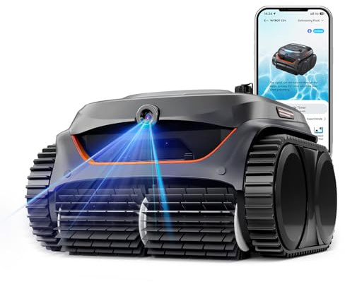 WYBOT (Modello) Robot Piscina C2 Vision-A Wireless con videocamera AI, Filtro Ultrafine, Forte aspirazione, Pulizia Fondo/pareti e Linea d’Acqua, per Piscine Fuori Terra – Grigio-Arancione