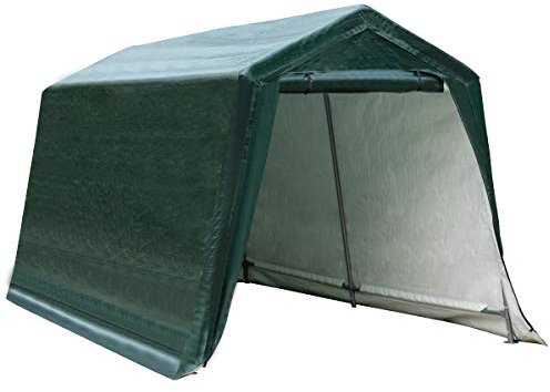 COSTWAY 8 x 14FT Garden Storage Shed, Waterproof Bike Tent with Roll-up Zipper Door & Ground Stakes, Steel Motorcycle Storage Shelter Carport for Patio Yard Garage