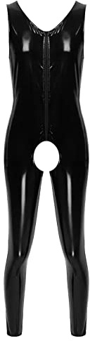 Generisch Herren Ganzkörperanzug Hochglanz, Herren-Latex-Bodysuit Sexy | Glitzer Muskelshirt Mit Reissverschluss Ärmelllos Wetlook Unterhemd Langen Bein Kunstleder-Bodysuit Sportbody