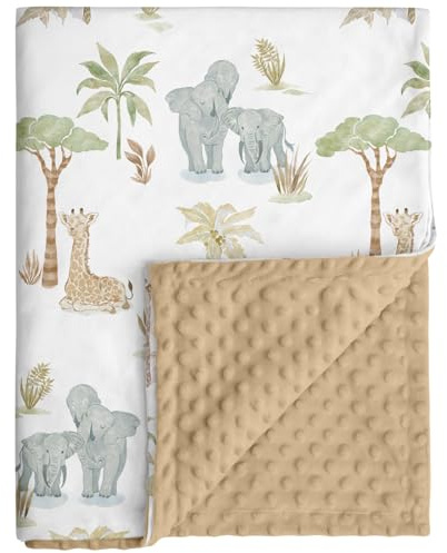 CIVARUA KIDS Baby Blankets for Boys Girls, Super Soft Nursery Minky Blanket Neutral with Print Brown Savanna Elephant and Cozy Raised Dotted Fleece Backing, 30 x 40 Inch Double Layer Bed Throws