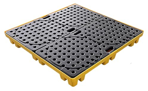 Modulare Auffangwanne, stapelbare Ölfasspalette aus Polyethylen mit flachem Gitterrost, Plattform für industrielle Öltank-Auffangwannen (120 x 120 x 15 cm)