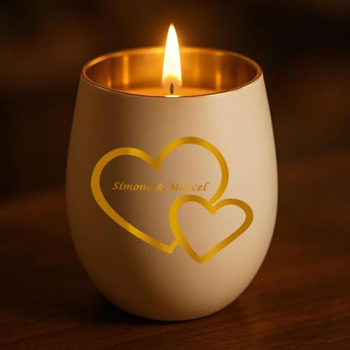 Personalisiertes Windlicht mit Gravur | Motivwahl: Herz, Blume, Ring, Taube | Name + Spruch auf Glas | Geschenk für Frauen, Mama & Paare | Hochzeit, Geburtstag, Valentinstag | Weiß (Muster 6)
