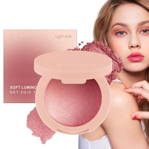 Polvos Rubor,Colorete Rosa para Mujeres - Productos de Belleza con Brillo Duradero, Cosméticos Altamente Pigmentados para Mujeres y Niñas de Todos los Tonos de Piel, Maquillaje de