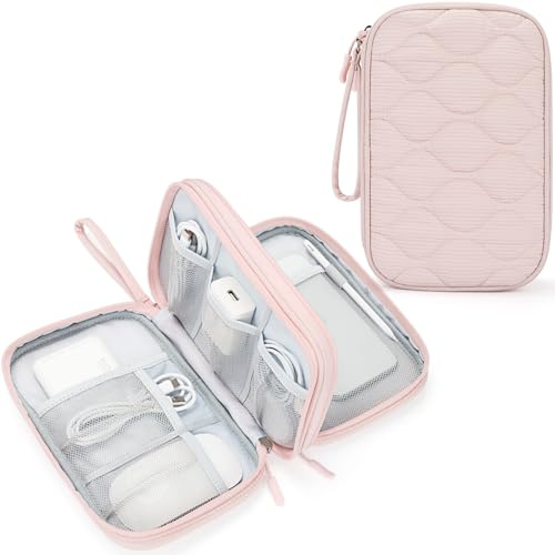 Skycase kabelväska – kabelarrangör väska liten för elektroniska tillbehör USB-powerbank laddkabel, hårddisk SD-kort för laddare, kabel (rosa)