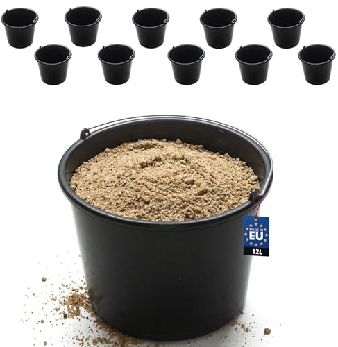 BAKOKI Robust uppsättning med 10 murbrukshink 12 l av återvunnen LDPE med metallpannband och inre skala – betonghink, cementhink, rengöringshink och vattenhink för byggarbetsplats, trädgård och