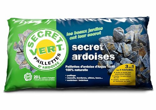 HYDROPLANETE - Paillis Ardoise Bleu Ambré 10/40 UAB 20kg – Coloris Unique Bleu & Doré – Anti Mauvaises Herbes, Rétention Chaleur – Massifs, Allées, Jardinières – Inaltérable – Intérieur & Extérieur