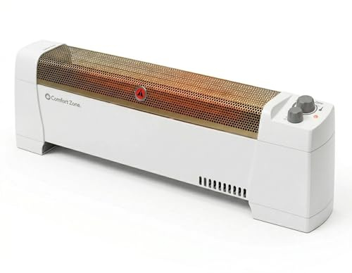 Comfort Zone 1500W Convection Baseboard Heater with Built-In Thermostat, Overheat & Tip-Over Protection, Dent-Proof Ends, Plug-In Portable, Ideal for Home, Bedroom & Office, White