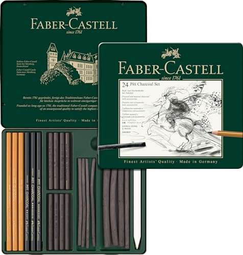 Faber-Castell 112978 112978-Pitt Kohle Set im Metalletui, 24-teilig, Einheitsgröße
