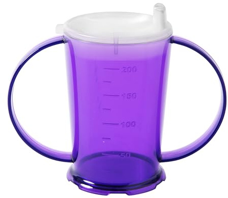 Harfield Translucent Purple 2 Handled Beaker & Narrow Spout Drinking Aid Sippy Cup Reusable Virtually Unbreakable Copolyester Plastic