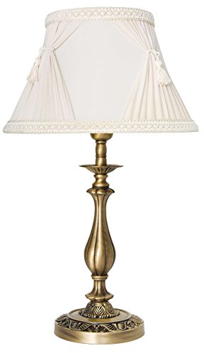 Premium Tischleuchte aus Messing bronziert Weiß Jugendstil E14 bis 60W 230V Stoff gewebt Nachttischleuchte Schlafzimmer Wohnzimmer Lampe Leuchte innen Beleuchtung Tischlampe