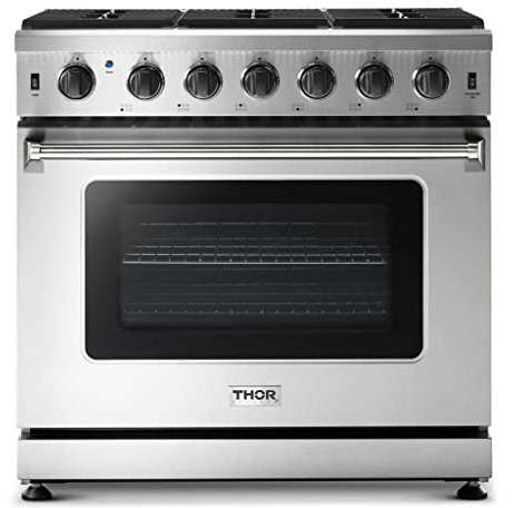 THOR Kitchen Freestanding Professional 36-inch Gas Range in Stainless Steel - Model LRG3601U