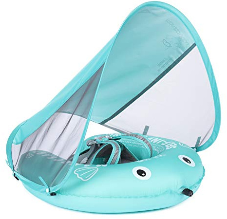 Mambobaby Float Self-Inflating Baby Swim Float with Canopy, Compressible Folding Pool Baby Float, Upgrade Soft Waterproof Skin-Friendly Material Toddler Swim Float (Standard Edition)