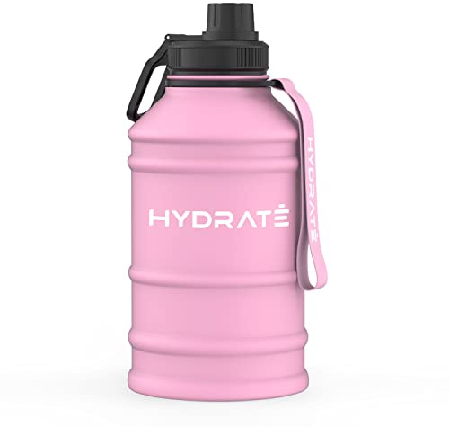 HYDRATE Botella De Agua De Acero Inoxidable De 2,2 Litros, Botella Agua Acero Inoxidable De Metal Sin Bpa, Práctica Correa de Nailon - A Prueba De Fugas - Botella 2 Litros - Color Rosa Claro